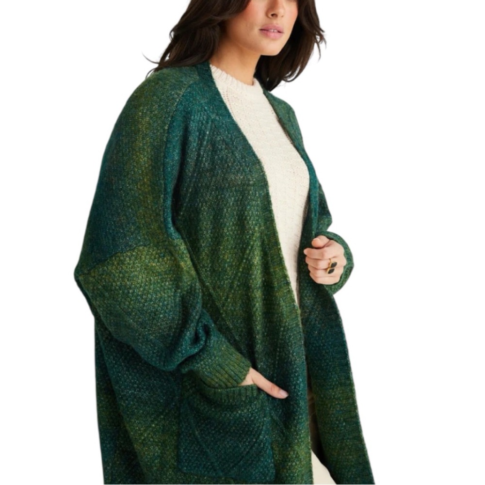 Talisman Green Ombre Long Cardigan Open Front Oversized One Size NWT - Picture 2 of 12